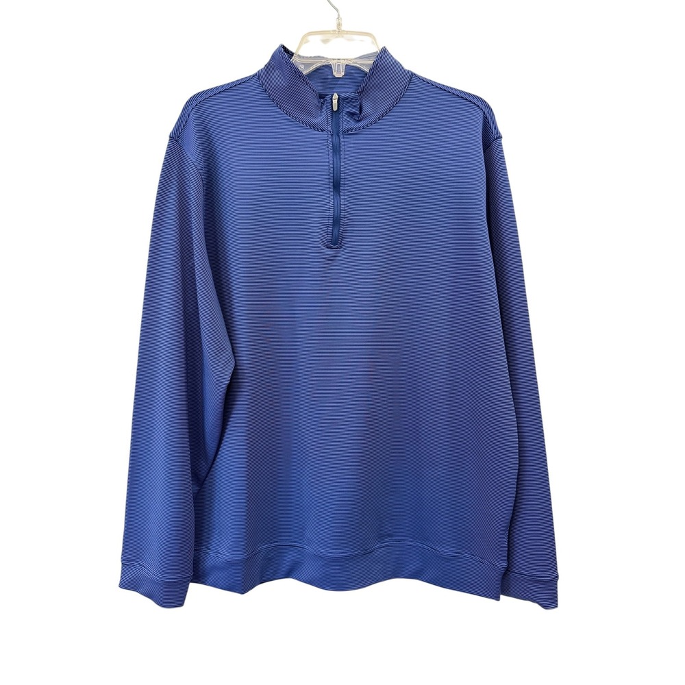 Magaschoni Mens‎ 1/4 Zip Pullover Striped Blue Casual Top Golf Shirt